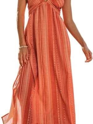 Women's Backless Paisley Floral Beach Dress Halter Neck Ruffle Plunging V Spaghetti Straps Maxi Summer Dresses